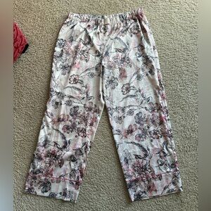 Victoria's Secret Silky Floral Pajama Pants Pink Gray stripe XL slide-on pockets